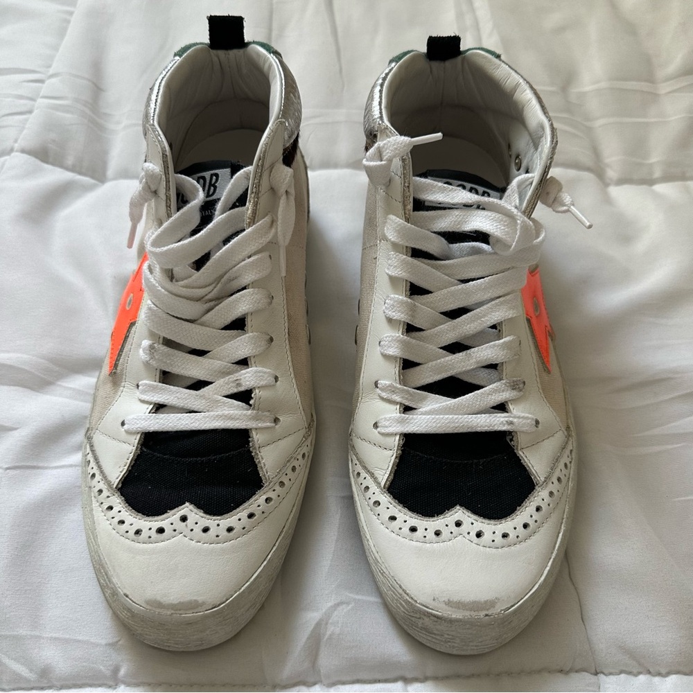 Golden Goose Mid Star Sneakers with Fluorescence Orange Star Size 38 New